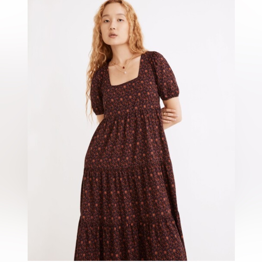 Aidy Square-Neck Tiered Midi Dress in Orchard Floral